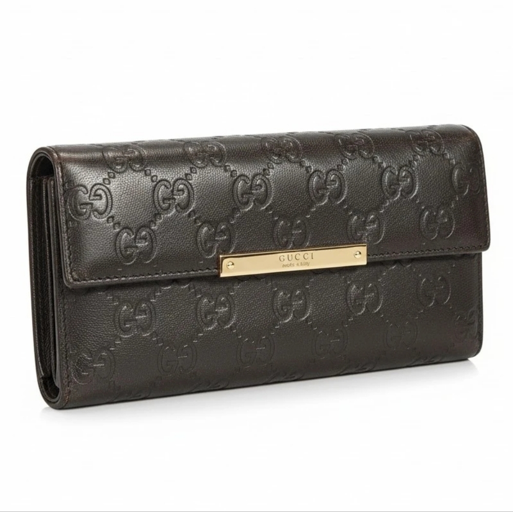 Gucci Guccissima Margaux Calfskin  Leather Continental Wallet - Black